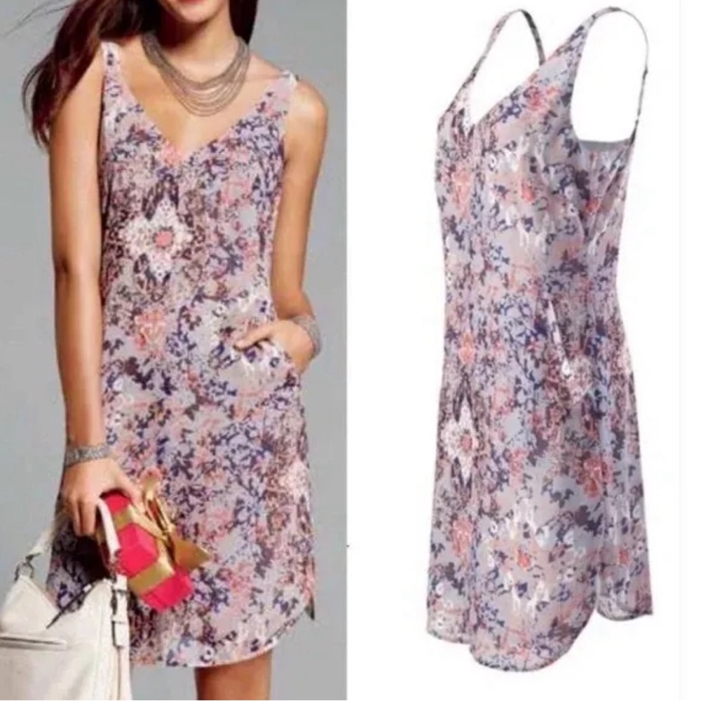 Cabi Fresco Floral Abstract Print Slip Dress #5049 Medium